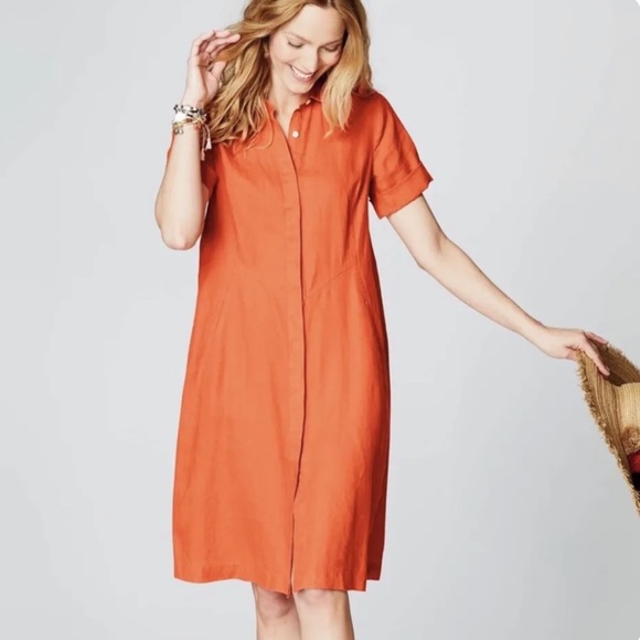 J. Jill Dresses J Jill Love Linen Zinnia Orange Saffron Shirt Dress